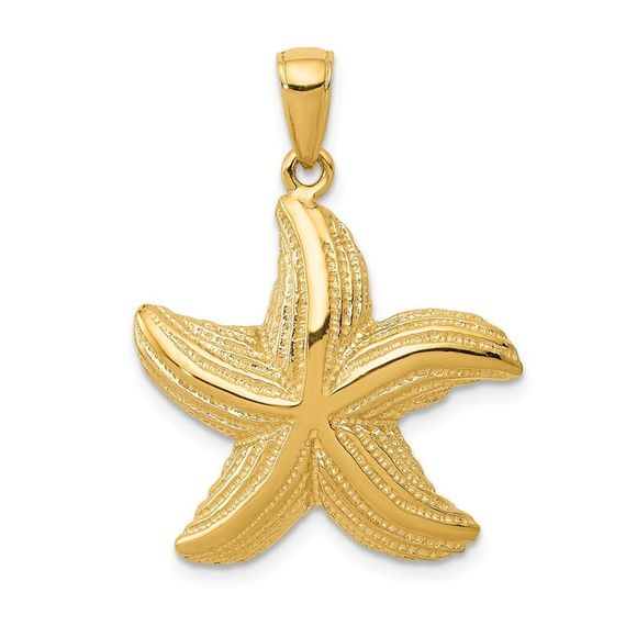 14k Yellow Gold 20mm Textured Sea Star Necklace - 18 Inch